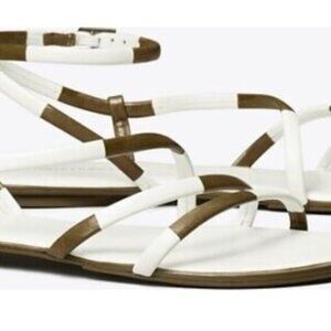 Brand New tory burch Split Mignon Strappy Flat Sandal gardenia/toasted sesame